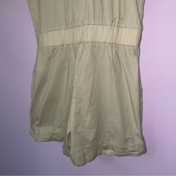 Hunter & Brown M Playsuit Tan Utility Cargo Jumpsuit Poplin Button Collar - Picture 9 of 9